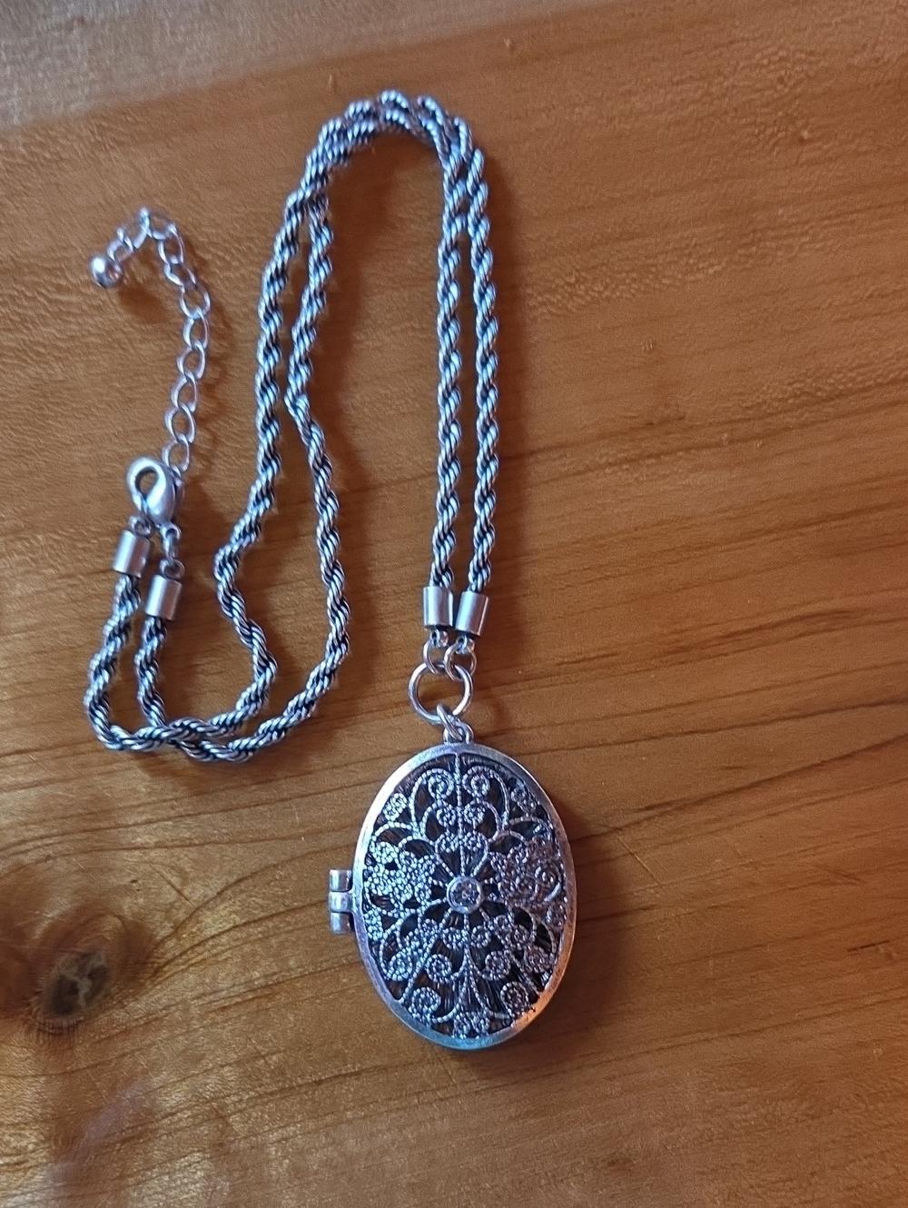 Silver Filigree Oval Locket Necklace - Women Jewelry